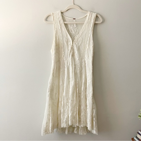 Free People Dresses & Skirts - Free People Reign Over Me Lace Mini Dress Ivory Sleeveless Size 4 Small